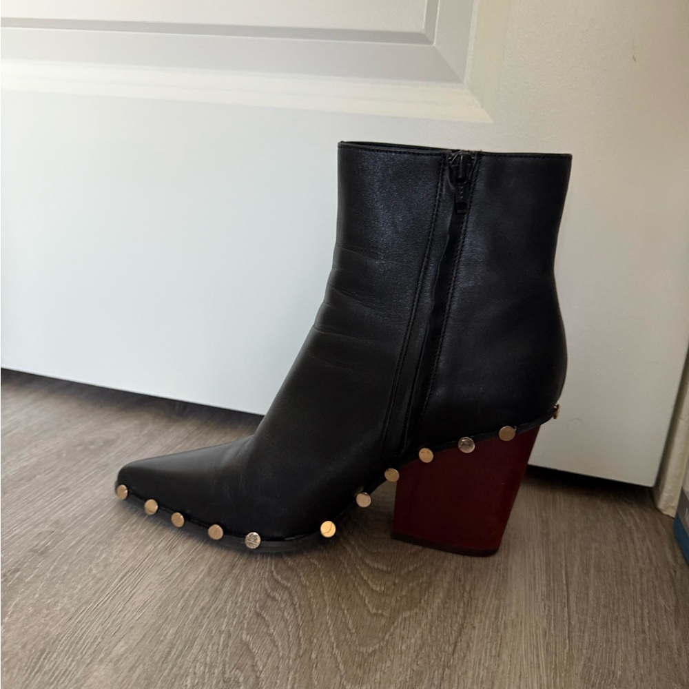 Black Heeled ankle Boots with Studded Details